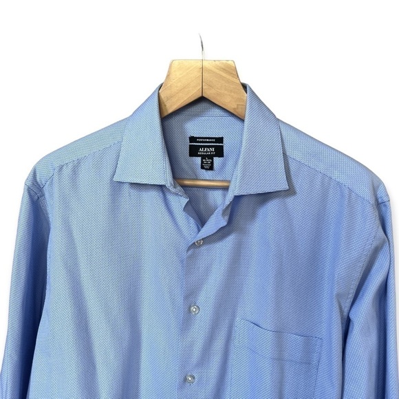 Alfani Men’s Performance Blue Button Front Shirt, Size Large 16-16.5 34-35 - Picture 4 of 10